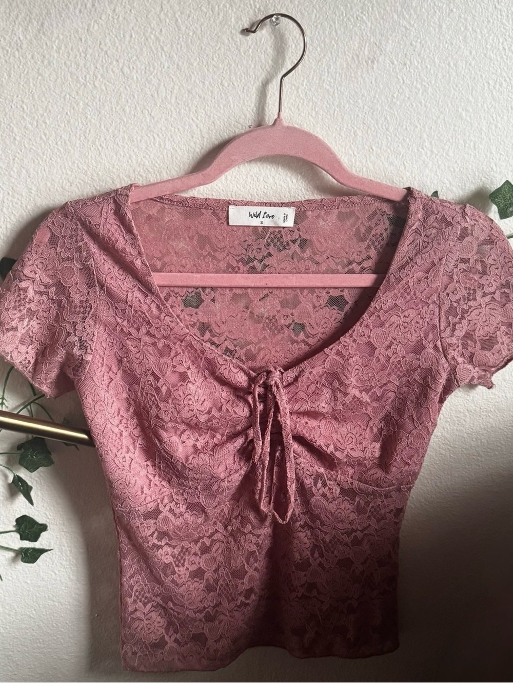 Wild Love Pink Lace Tie-Front Crop Top